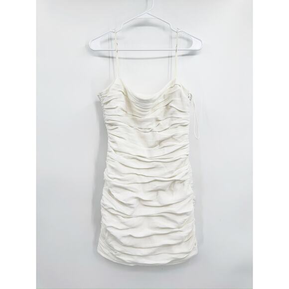 Cinq a Sept Vance White Ruched Sleeveless Mini Dress Size 10 - Picture 2 of 5